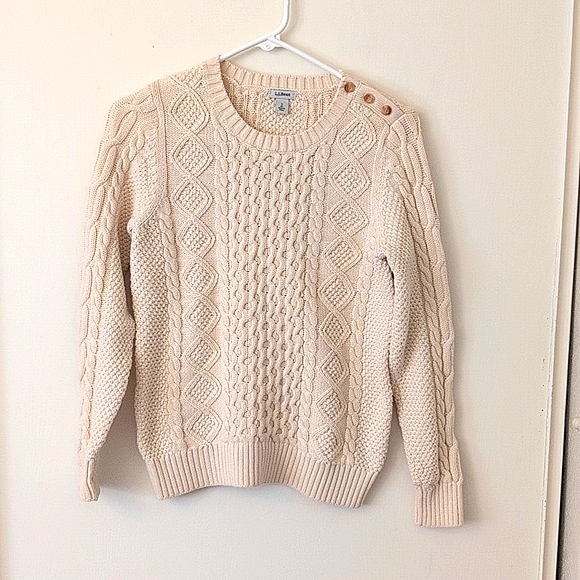 L.L. Bean Sweaters - Vintage Women's L.L. Bean 100% Cotton Crewneck Cable Knit Sweater Cream Size S